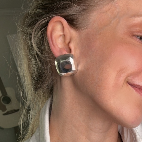 Tiffany & Co. Elsa Peretti HUGE Faceted Square Earrings Sterling Silver - Picture 7 of 8